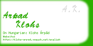 arpad klohs business card